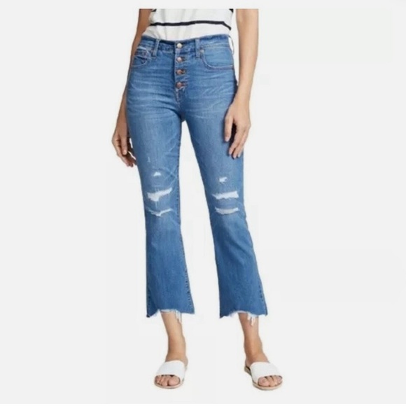 Madewell Cali Demi Boot Cut Jean Distressed with Button Fly - Picture 1 of 7